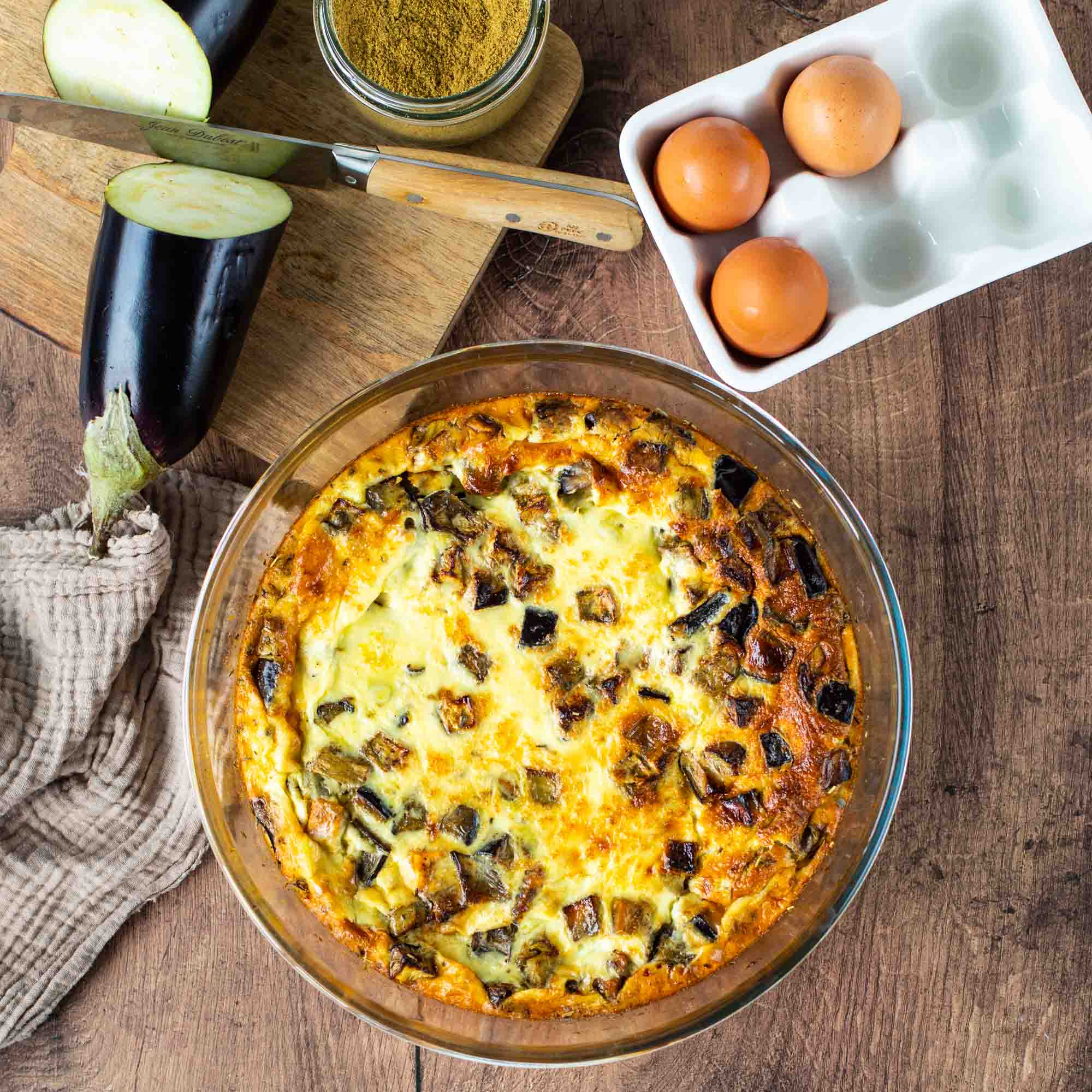 Frittata à l’aubergine et patate douce rôties